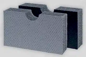 Dunkelgraue Schaumstoffplatte stehend mit gelochter Kunstlederoberfläche