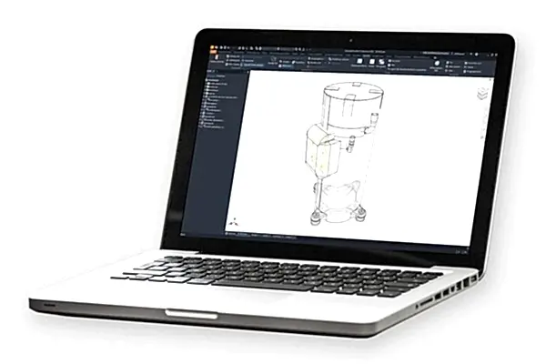 Laptop mit CAD-Zeichnung von Schallschutzmaterial