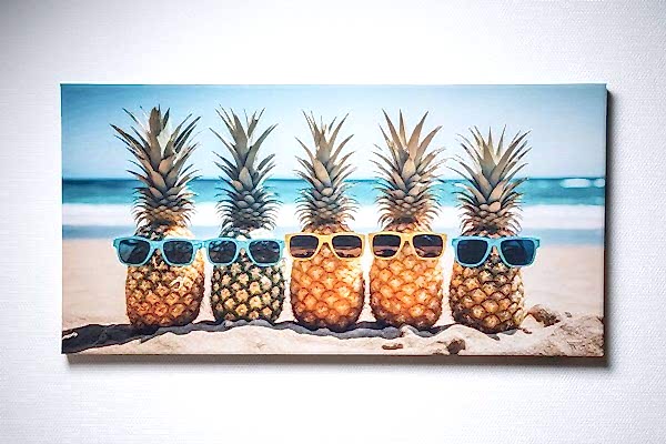 soni PICTURE Akustikbild mit bespanntem Motiv mit Ananas am Strand und Sonnenbrille