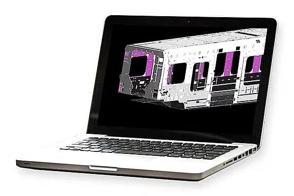 Laptop mit CAD-Zeichnung von Schallschutzmaterial