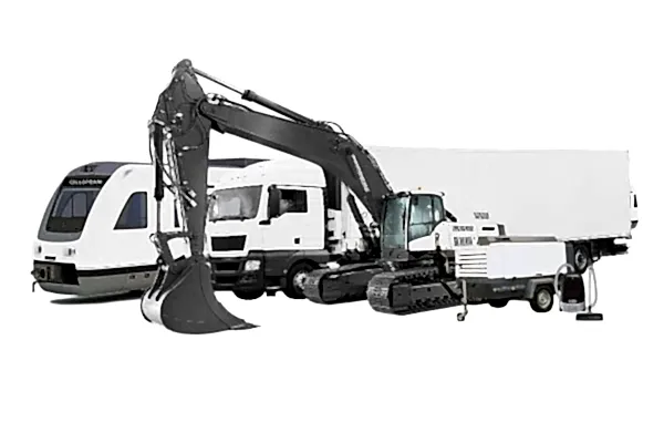 Sammlung von Zug, LKW, Bagger und Kompressor